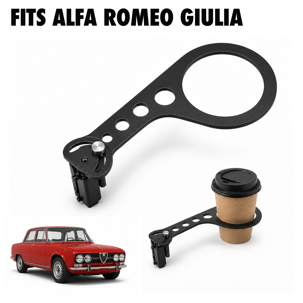 Rinashi Alfa Romeo Giulia no-drill seat-rail cup holder with Alfa Romeo Giulia vehicle