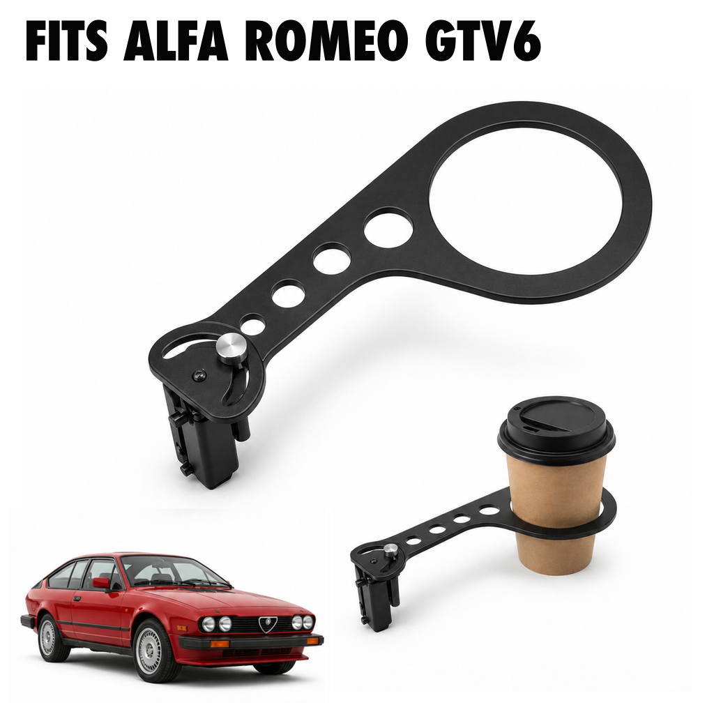 Rinashi Alfa Romeo GTV6 no-drill seat-rail cup holder with Alfa Romeo GTV6 vehicle
