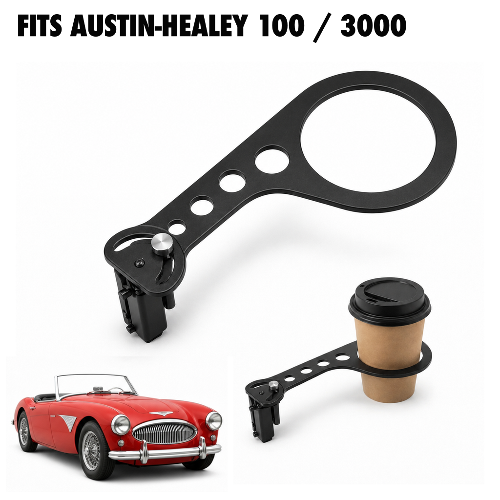 Rinashi Austin-Healey 100 / 3000 no-drill seat-rail cup holder with Austin-Healey 100 / 3000 vehicle