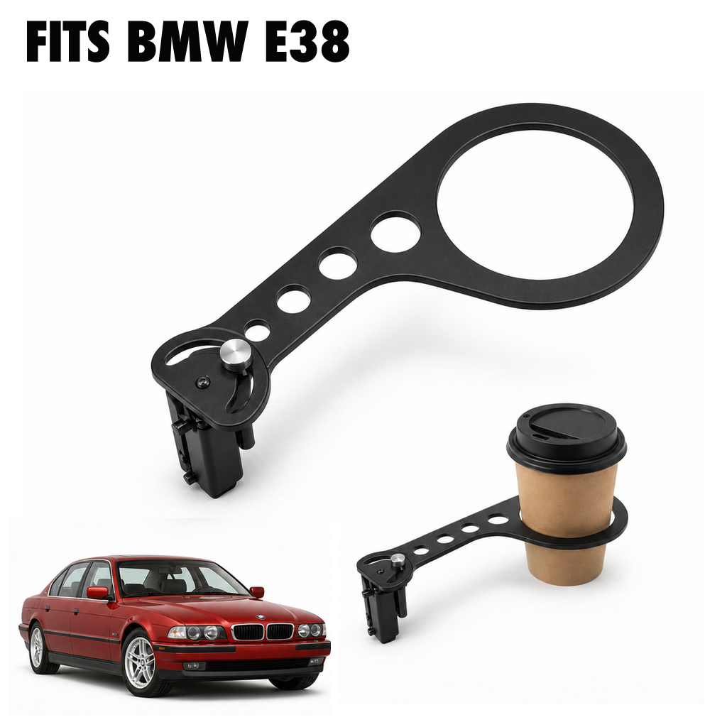 Rinashi BMW E38 no-drill seat-rail cup holder with BMW E38 vehicle