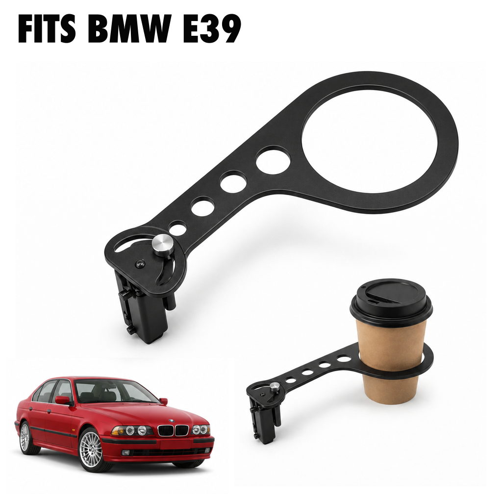 Rinashi BMW E39 no-drill seat-rail cup holder with BMW E39 vehicle