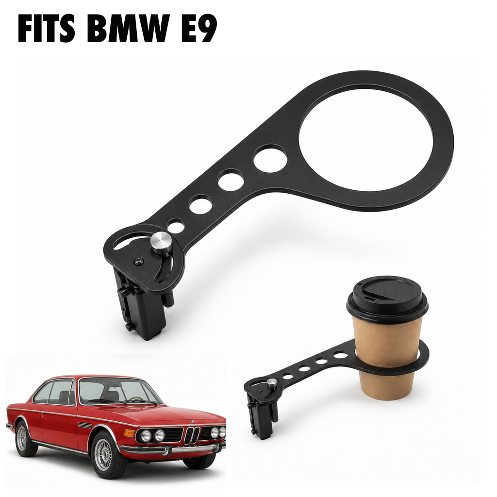 Rinashi BMW E9 no-drill seat-rail cup holder with BMW E9 vehicle
