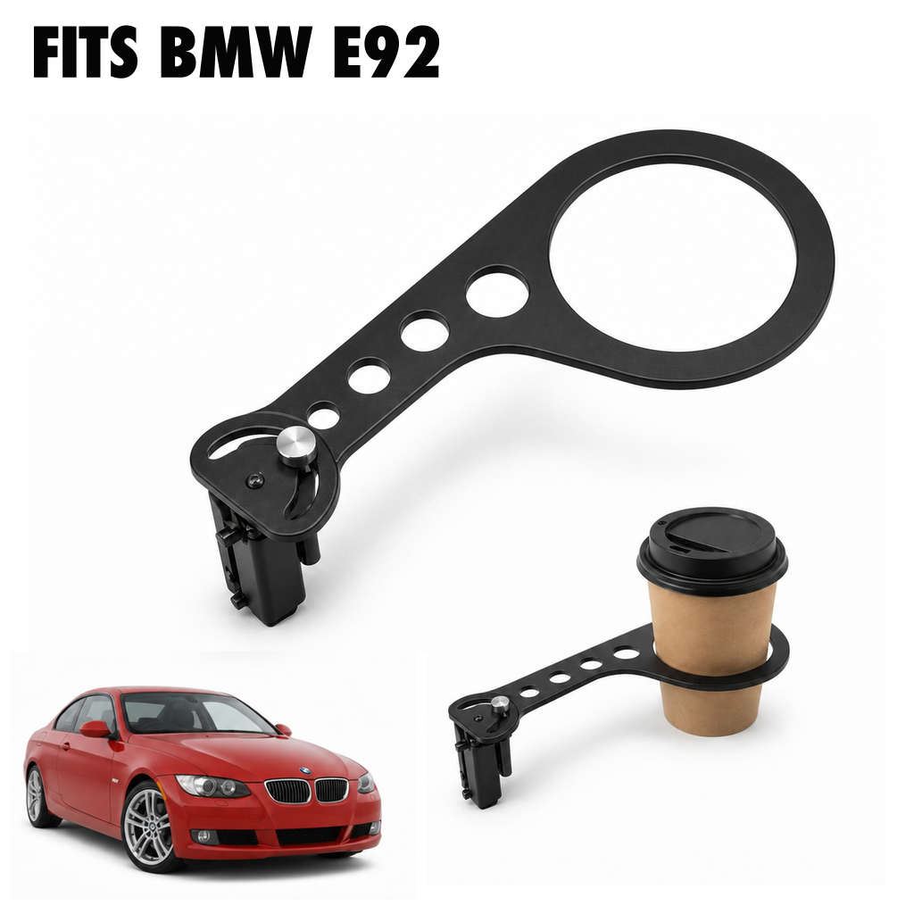 Rinashi BMW E92 no-drill seat-rail cup holder with BMW E92 vehicle