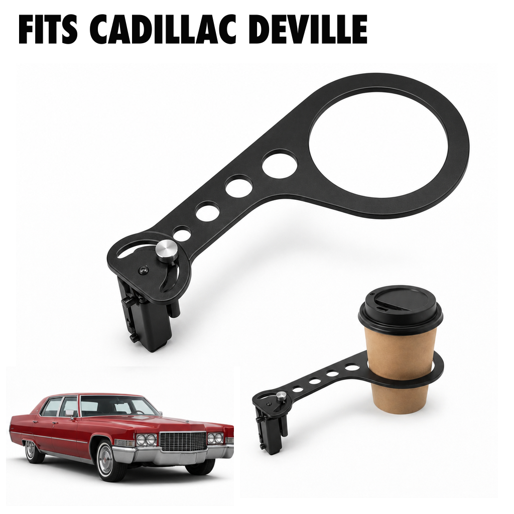 Rinashi Cadillac DeVille no-drill seat-rail cup holder with Cadillac DeVille vehicle