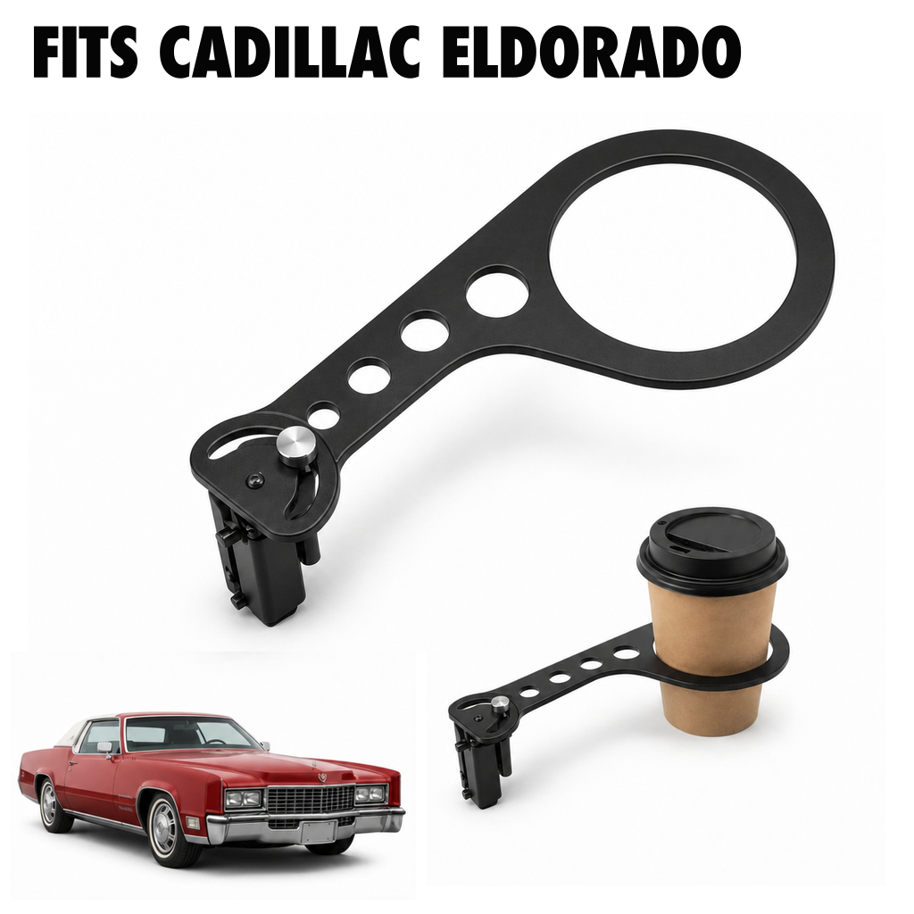 Rinashi Cadillac Eldorado no-drill seat-rail cup holder with Cadillac Eldorado vehicle