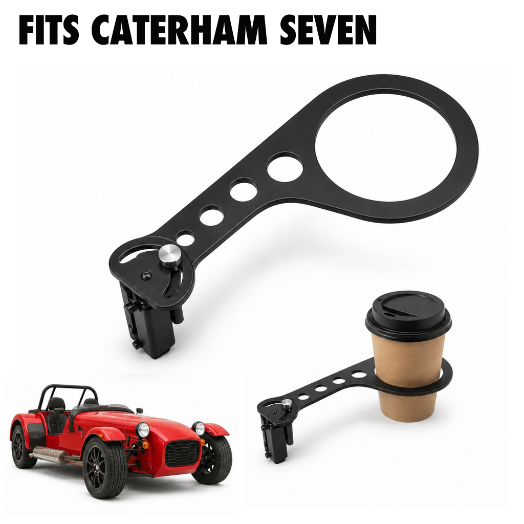 Rinashi Caterham Seven no-drill seat-rail cup holder with Caterham Seven vehicle