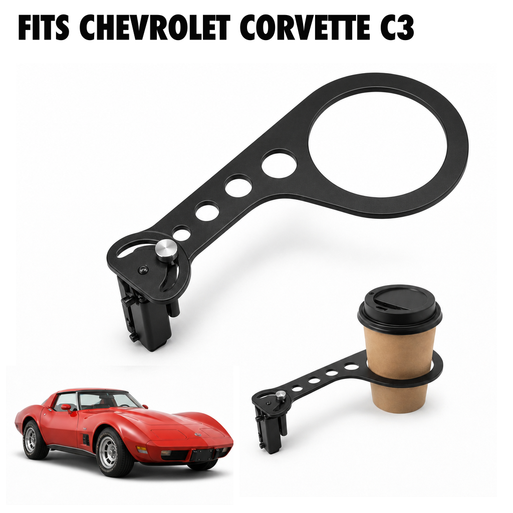 Rinashi Chevrolet Corvette C3 no-drill seat-rail cup holder with Chevrolet Corvette C3 vehicle