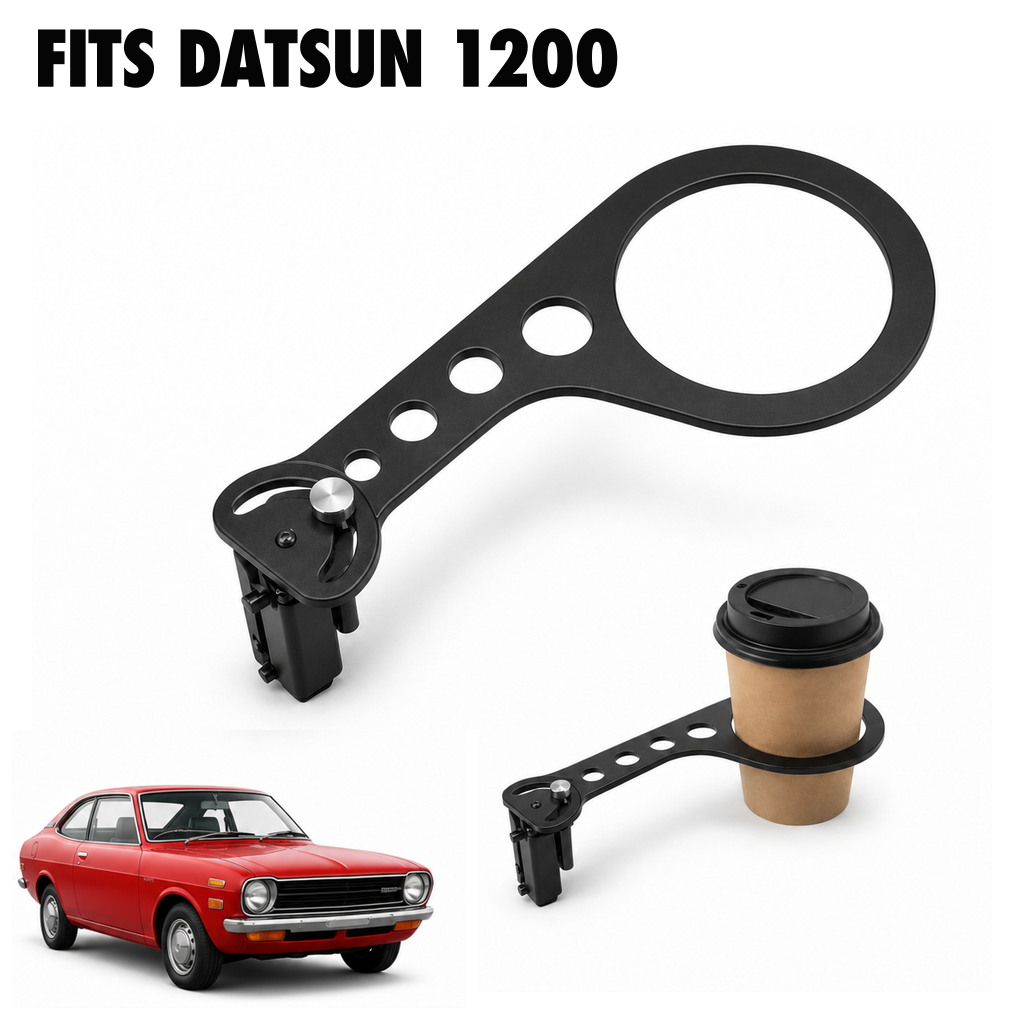 Rinashi Datsun 1200 no-drill seat-rail cup holder with Datsun 1200 vehicle