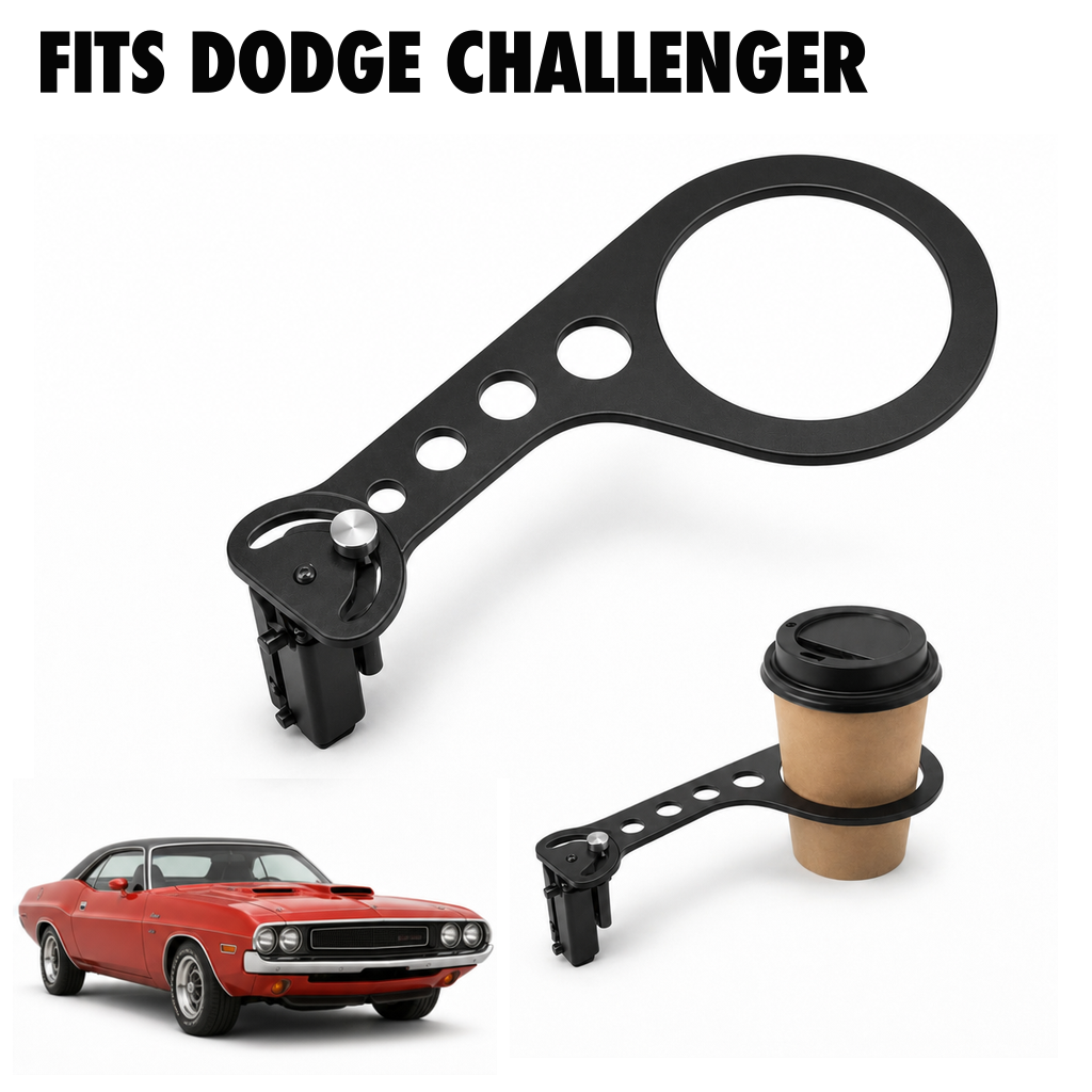 Rinashi Dodge Challenger no-drill seat-rail cup holder with Dodge Challenger vehicle