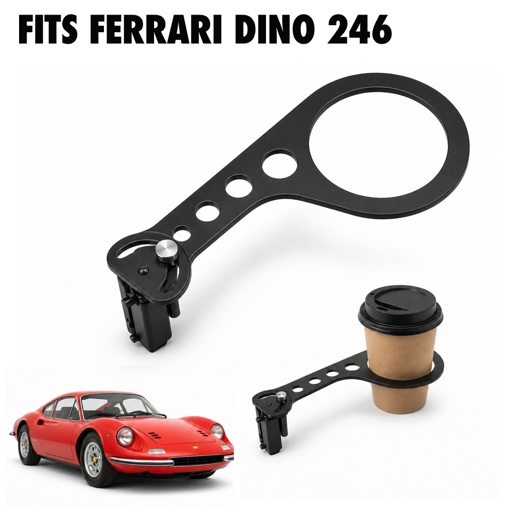 Rinashi Ferrari Dino 246 no-drill seat-rail cup holder with Ferrari Dino 246 vehicle