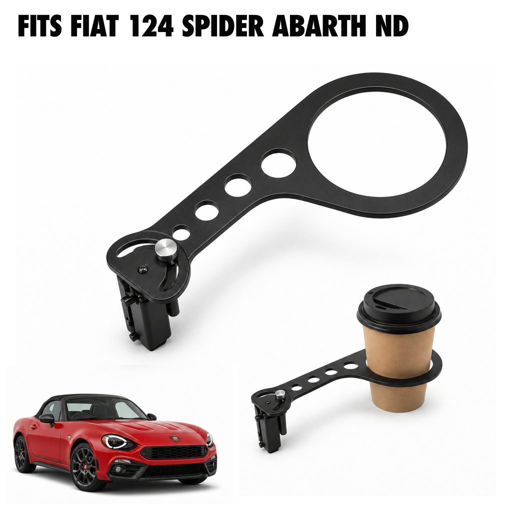 Rinashi Fiat 124 Spider Abarth ND no-drill seat-rail cup holder with Fiat 124 Spider Abarth ND vehicle