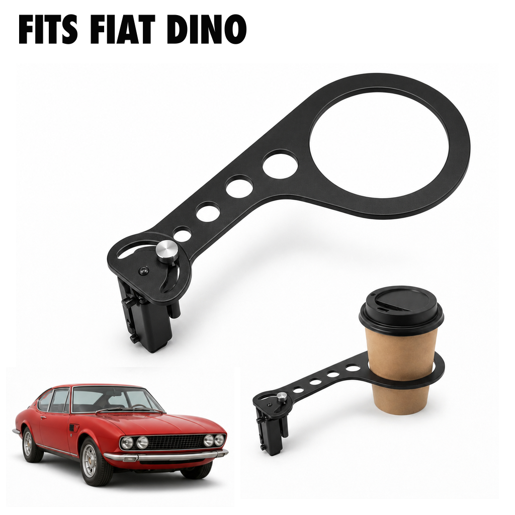 Rinashi Fiat Dino no-drill seat-rail cup holder with Fiat Dino vehicle