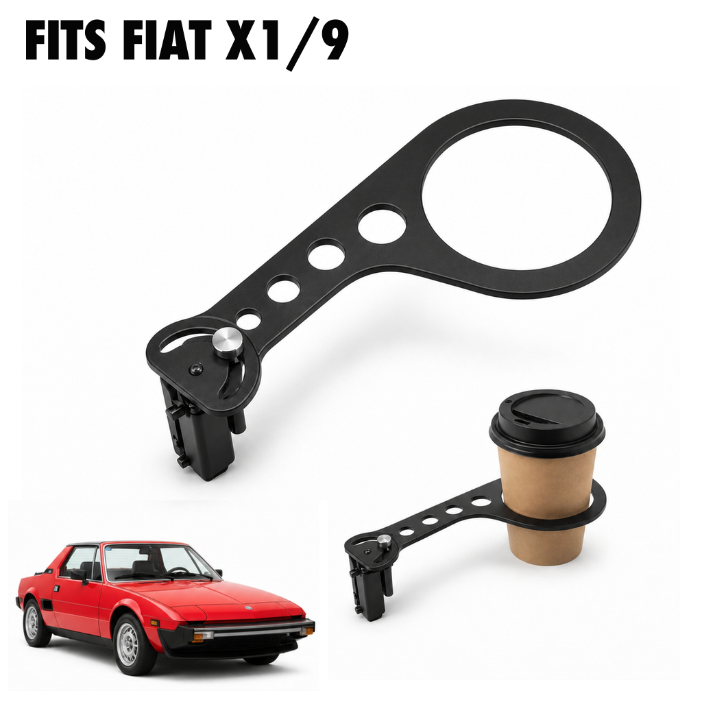 Rinashi Fiat X1/9 no-drill seat-rail cup holder with Fiat X1/9 vehicle