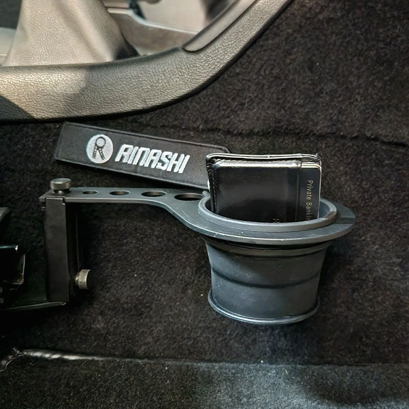 FlexCup installed on Universal Cup Holder seat rail mount
