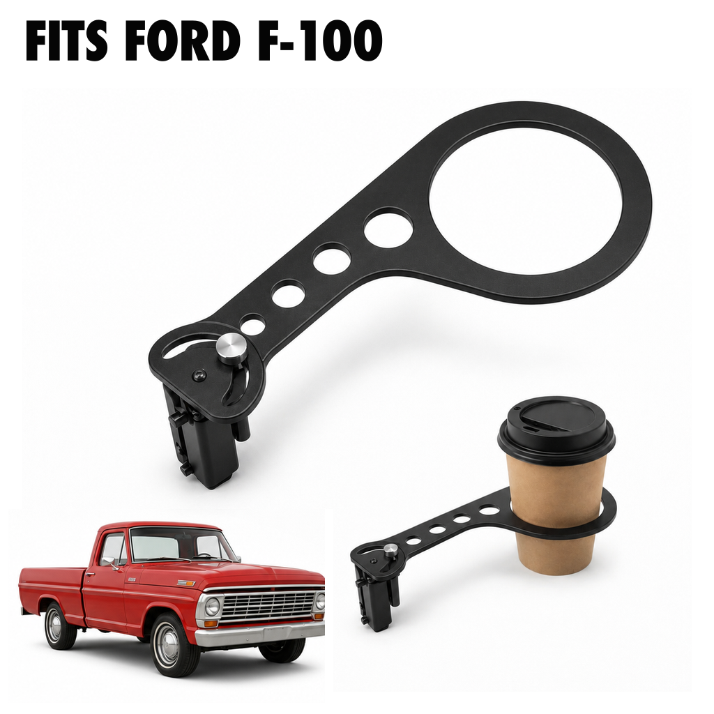 Rinashi Ford F-100 no-drill seat-rail cup holder with Ford F-100 vehicle