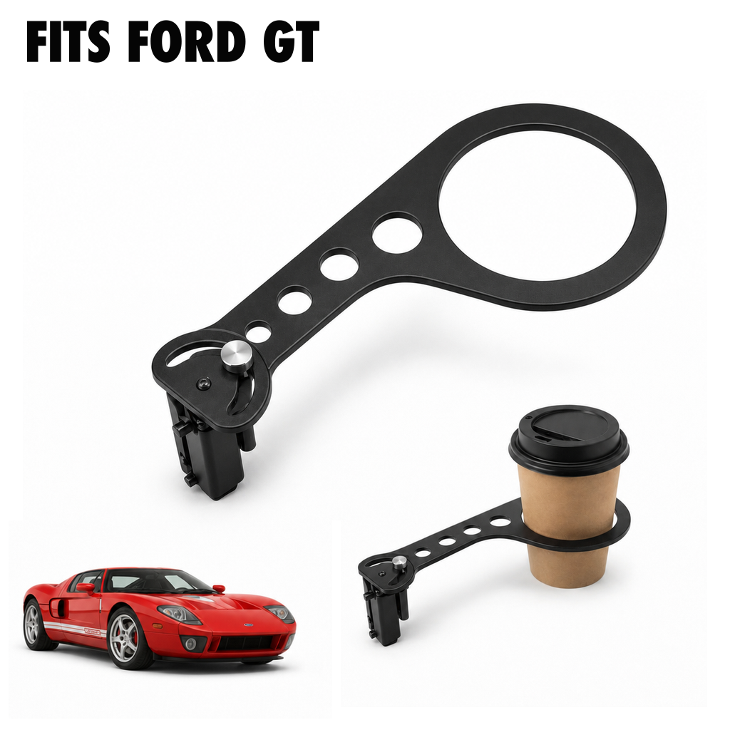Rinashi Ford GT no-drill seat-rail cup holder with Ford GT vehicle