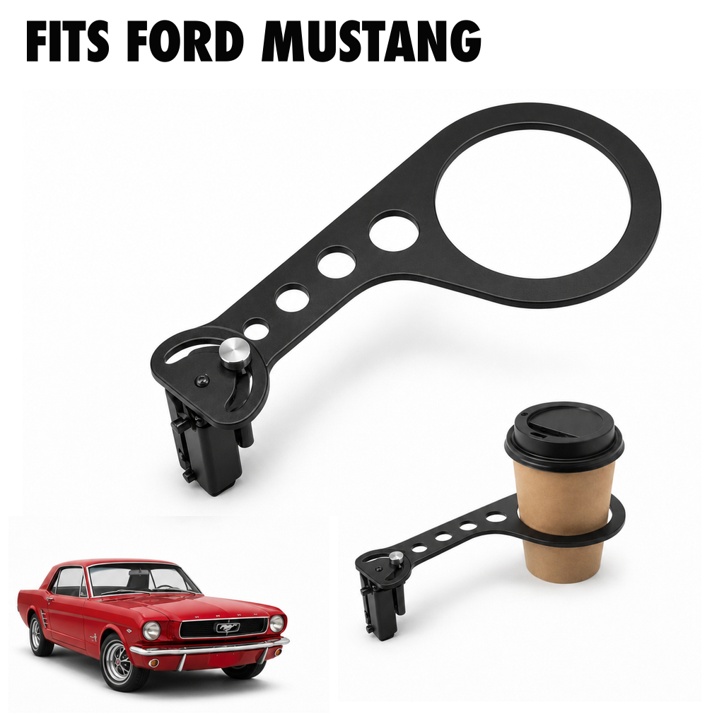 Rinashi Ford Mustang no-drill seat-rail cup holder with Ford Mustang vehicle