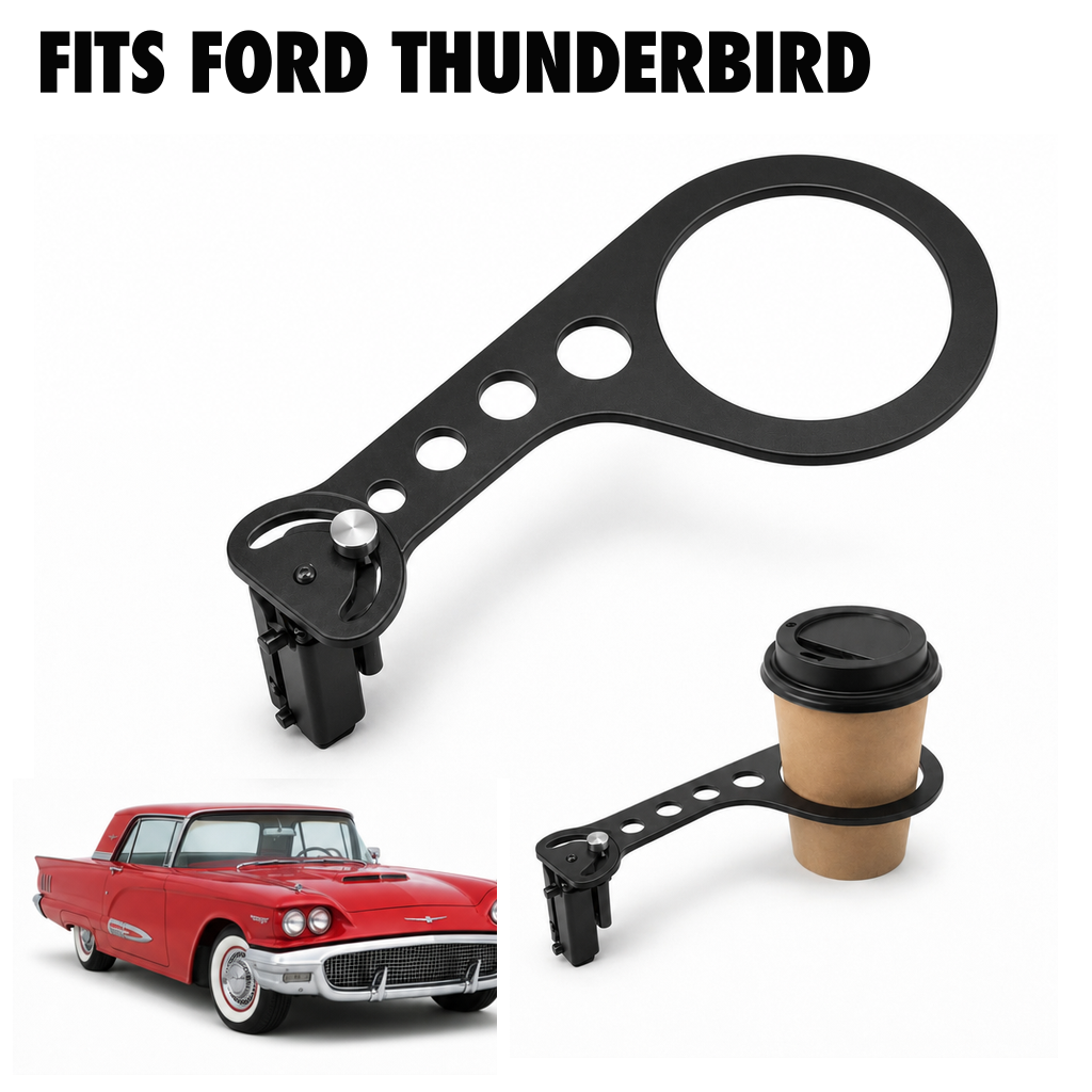 Rinashi Ford Thunderbird no-drill seat-rail cup holder with Ford Thunderbird vehicle