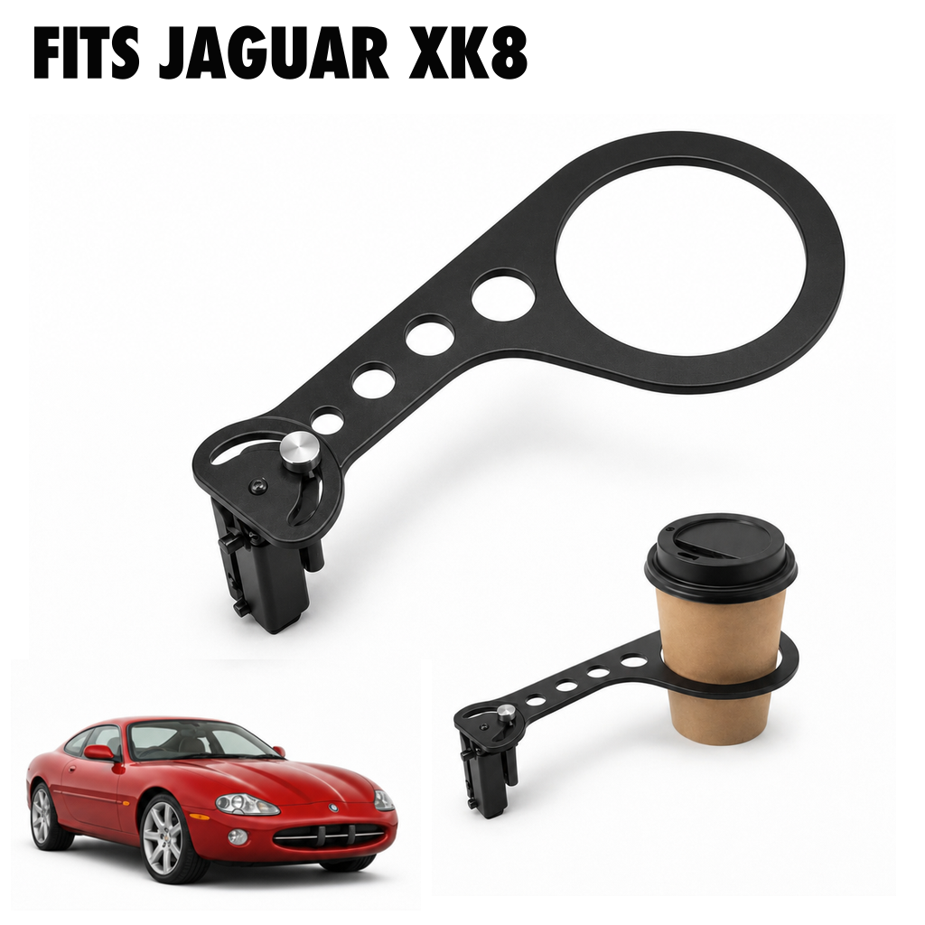 Rinashi Jaguar XK8 no-drill seat-rail cup holder with Jaguar XK8 vehicle