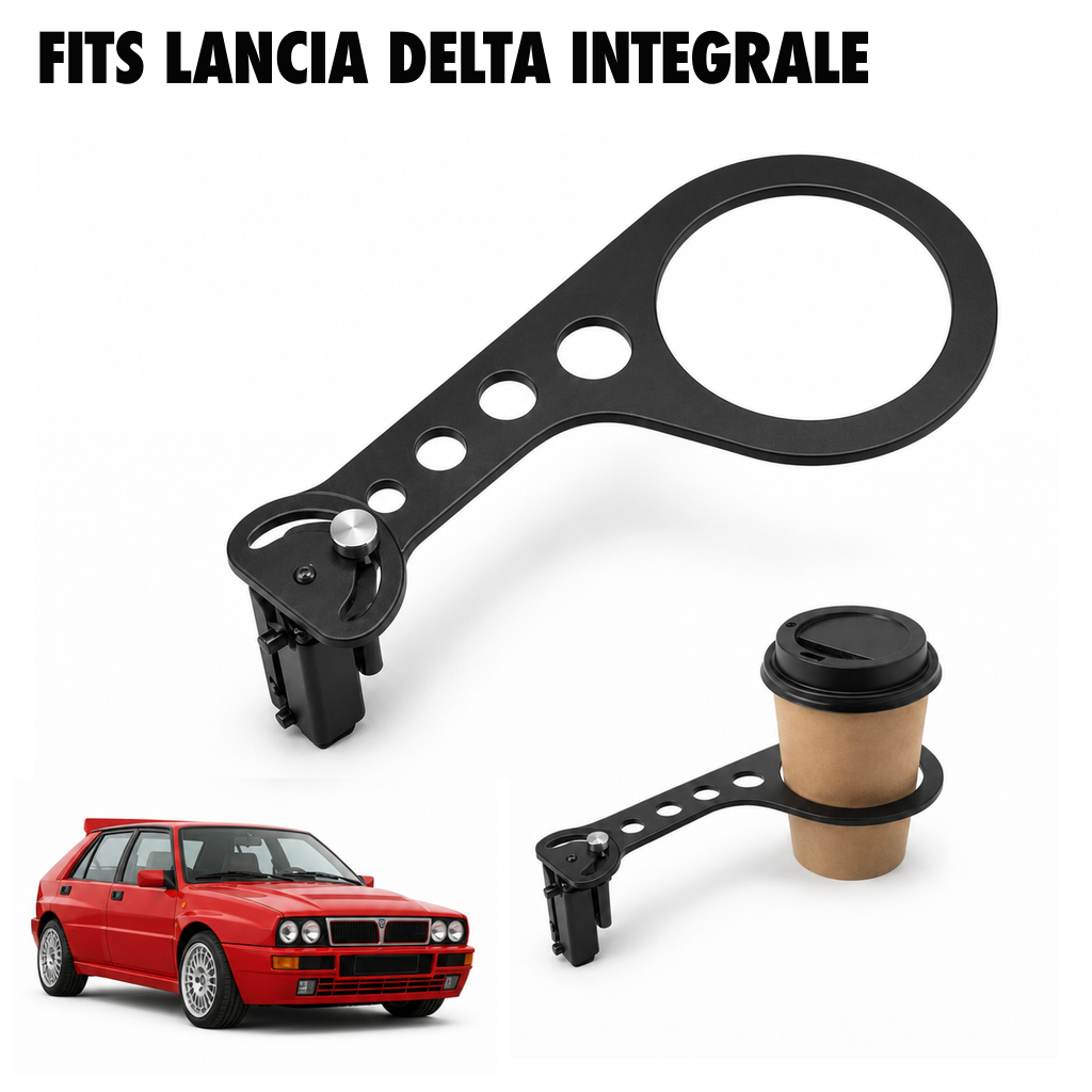 Rinashi Lancia Delta Integrale no-drill seat-rail cup holder with Lancia Delta Integrale vehicle