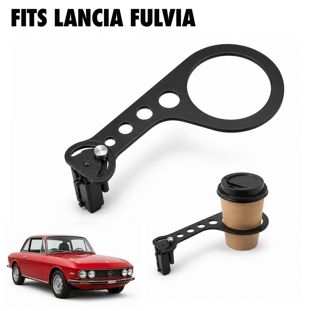 Rinashi Lancia Fulvia no-drill seat-rail cup holder with Lancia Fulvia vehicle
