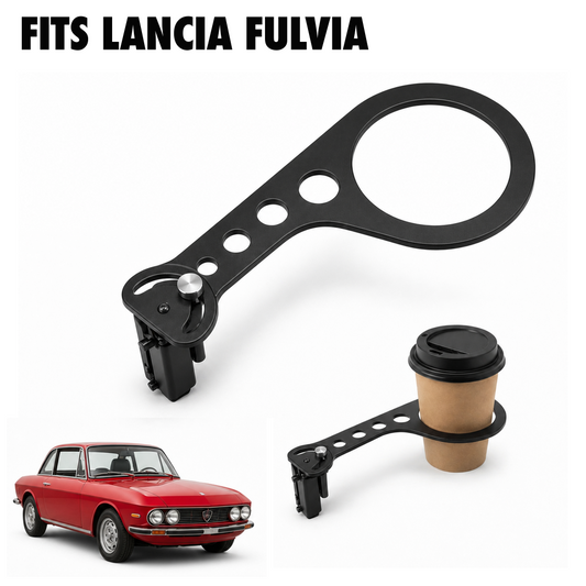Rinashi Lancia Fulvia no-drill seat-rail cup holder with Lancia Fulvia vehicle