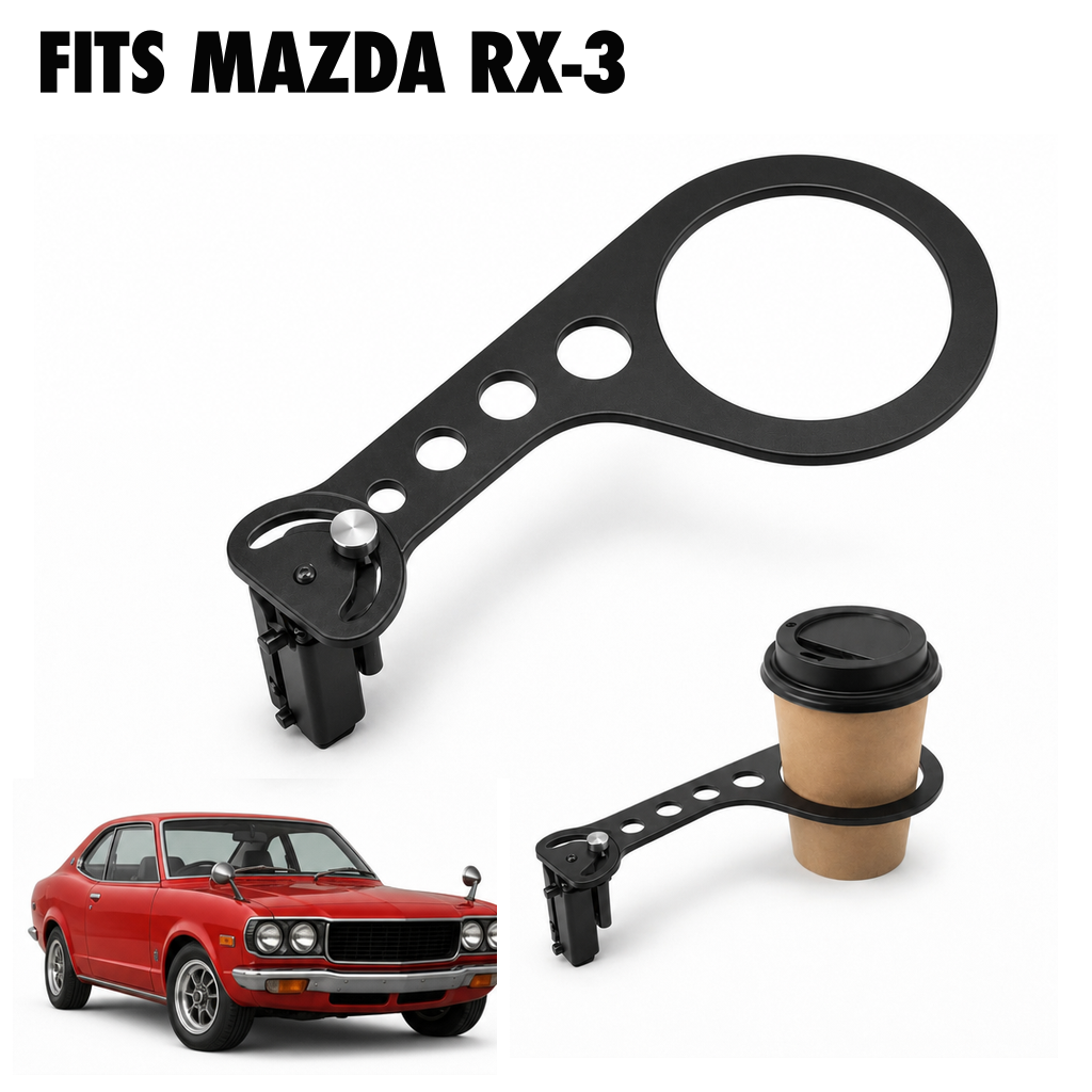 Rinashi Mazda RX-3 no-drill seat-rail cup holder with Mazda RX-3 vehicle
