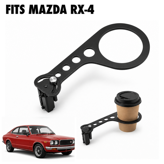 Rinashi Mazda RX-4 no-drill seat-rail cup holder with Mazda RX-4 vehicle