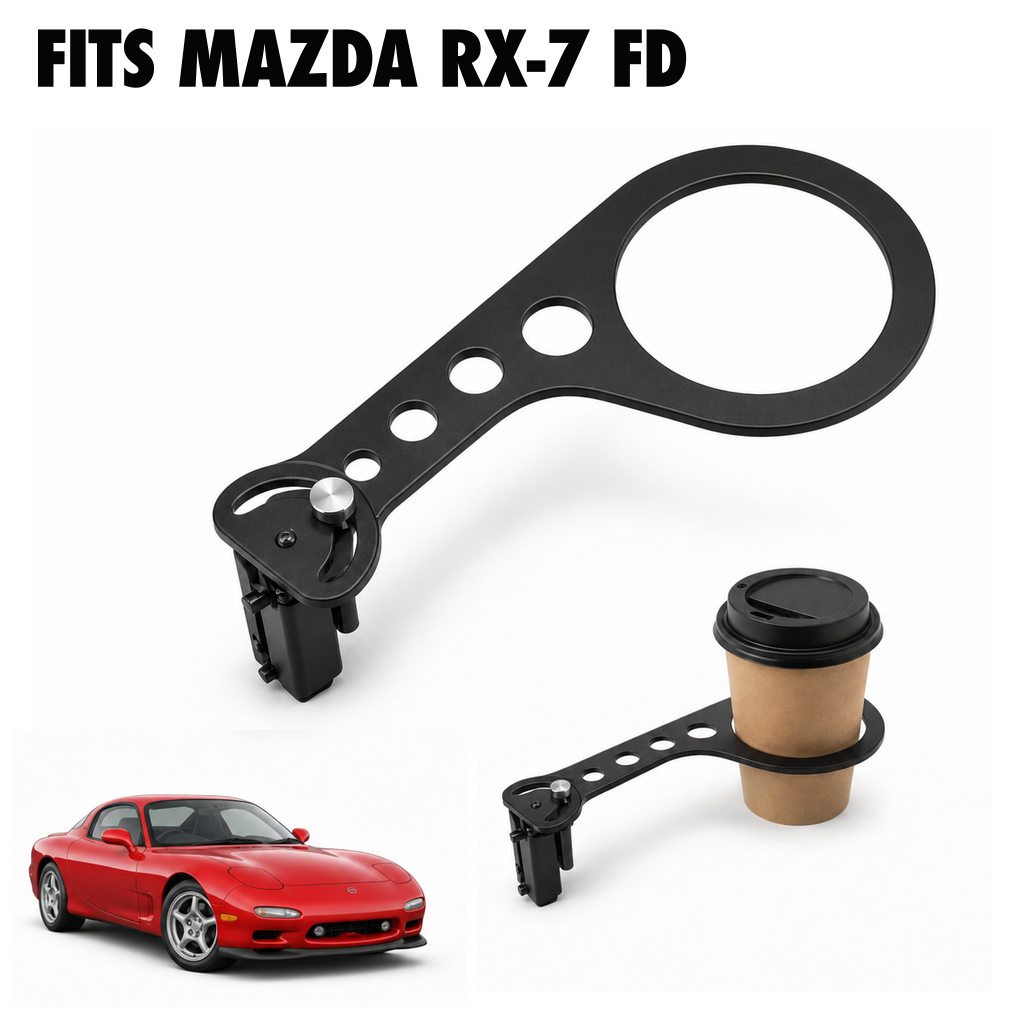 Rinashi Mazda RX-7 FD no-drill seat-rail cup holder with Mazda RX-7 FD vehicle