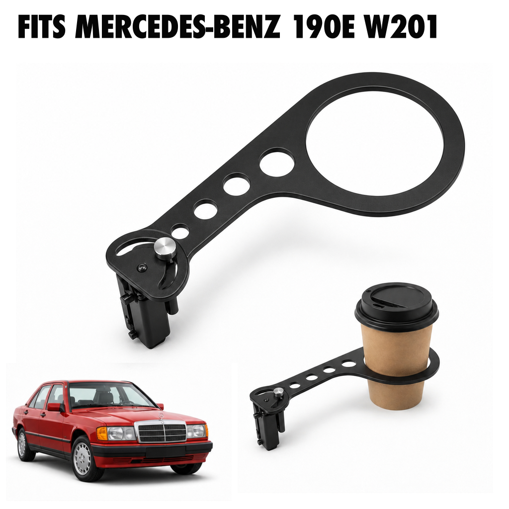 Rinashi Mercedes-Benz 190E W201 no-drill seat-rail cup holder with Mercedes-Benz 190E W201 vehicle