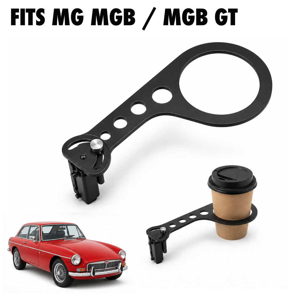Rinashi MG MGB / MGB GT no-drill seat-rail cup holder with MG MGB / MGB GT vehicle