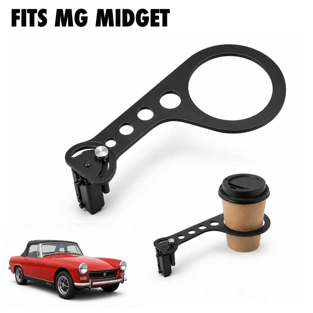 Rinashi MG Midget no-drill seat-rail cup holder with MG Midget vehicle