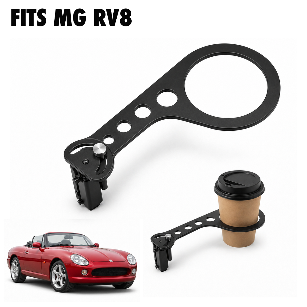 Rinashi MG RV8 no-drill seat-rail cup holder with MG RV8 vehicle