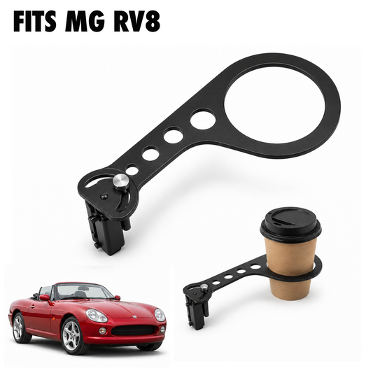 Rinashi MG RV8 no-drill seat-rail cup holder with MG RV8 vehicle
