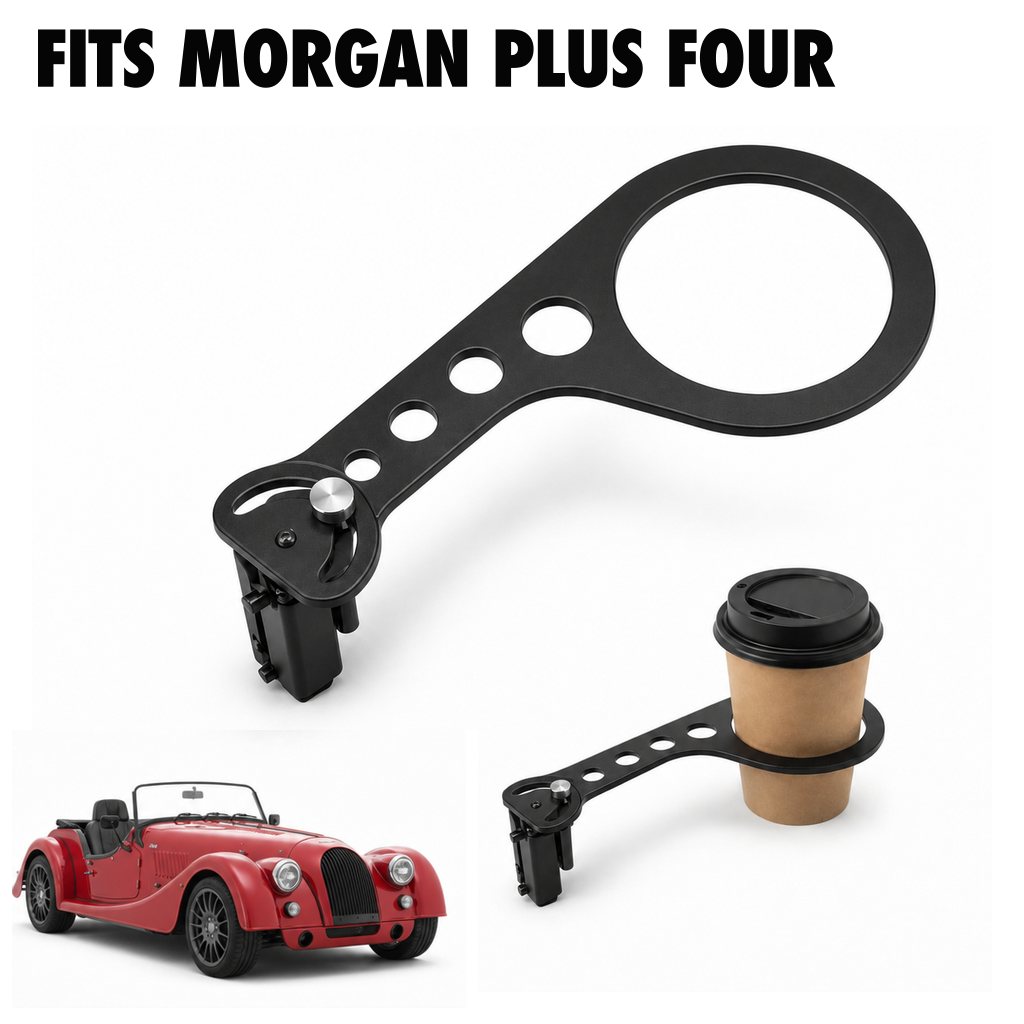 Rinashi Morgan Plus Four no-drill seat-rail cup holder with Morgan Plus Four vehicle