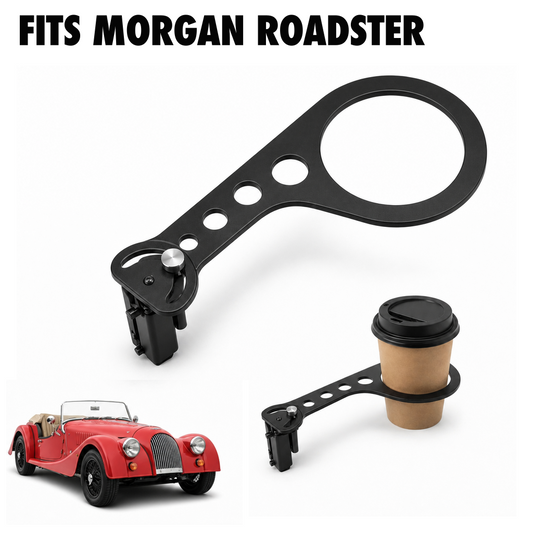 Rinashi Morgan Roadster no-drill seat-rail cup holder with Morgan Roadster vehicle