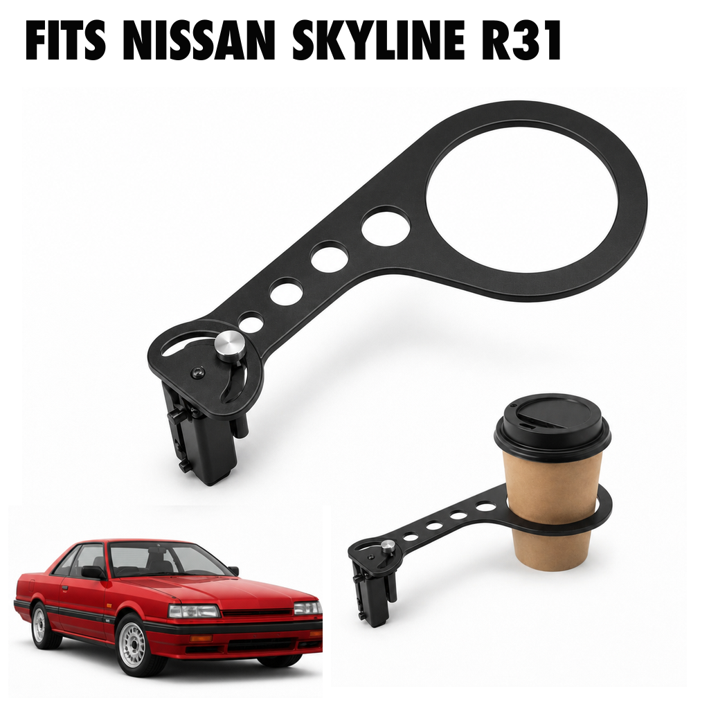 Rinashi Nissan Skyline R31 no-drill seat-rail cup holder with Nissan Skyline R31 vehicle