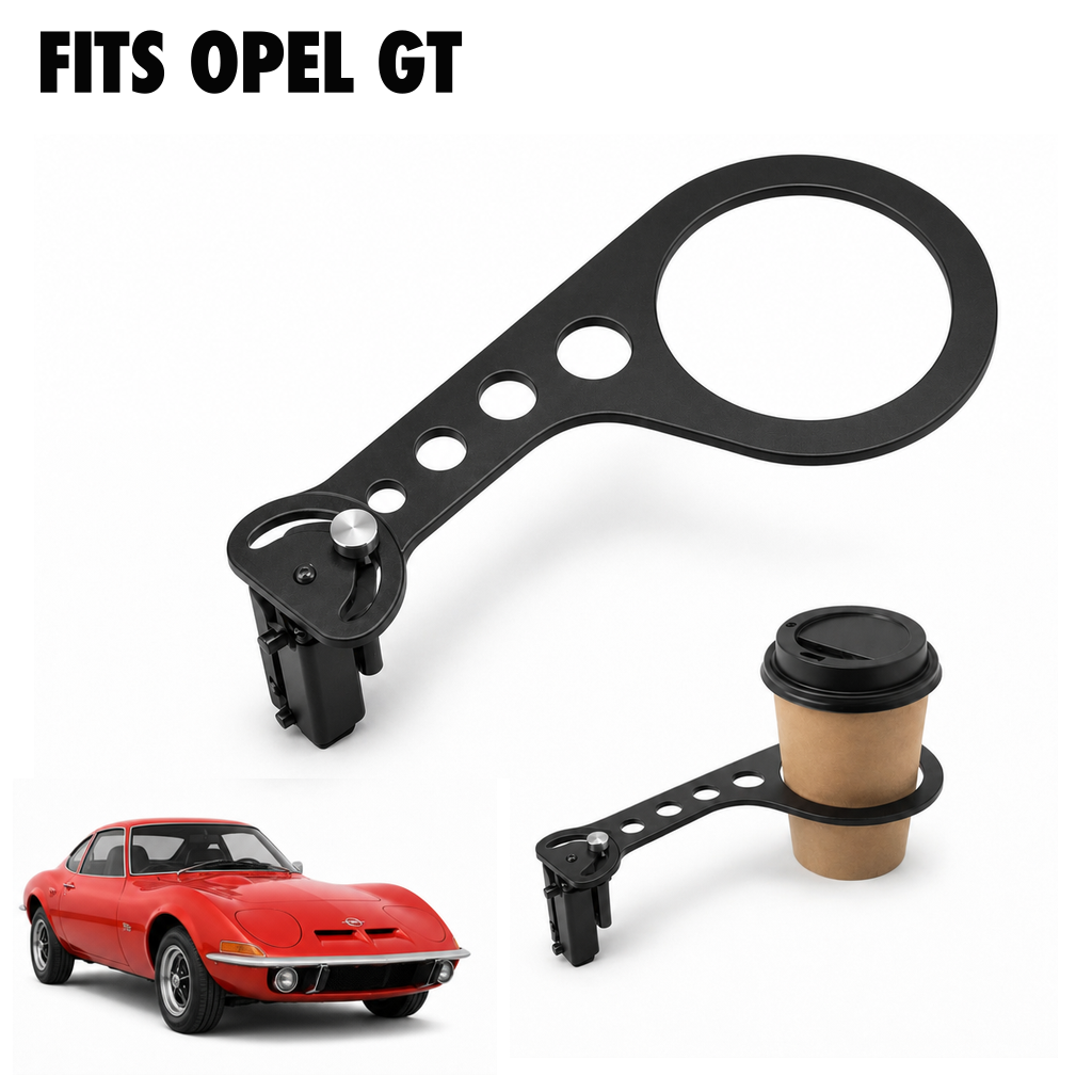 Rinashi Opel GT no-drill seat-rail cup holder with Opel GT vehicle