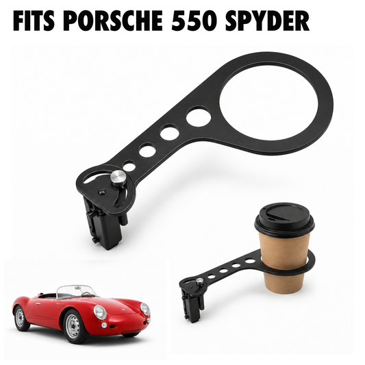 Rinashi Porsche 550 Spyder no-drill seat-rail cup holder with Porsche 550 Spyder vehicle