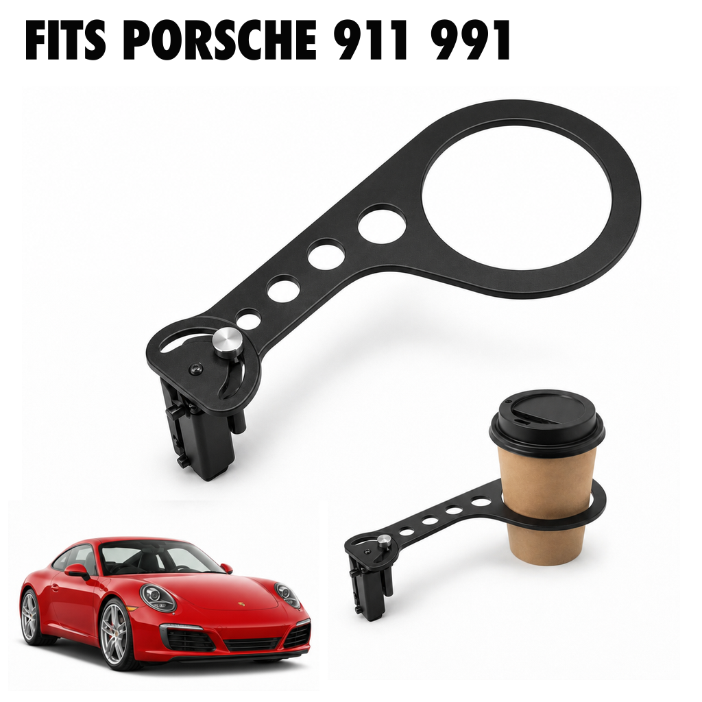 Rinashi Porsche 911 991 no-drill seat-rail cup holder with Porsche 911 991 vehicle