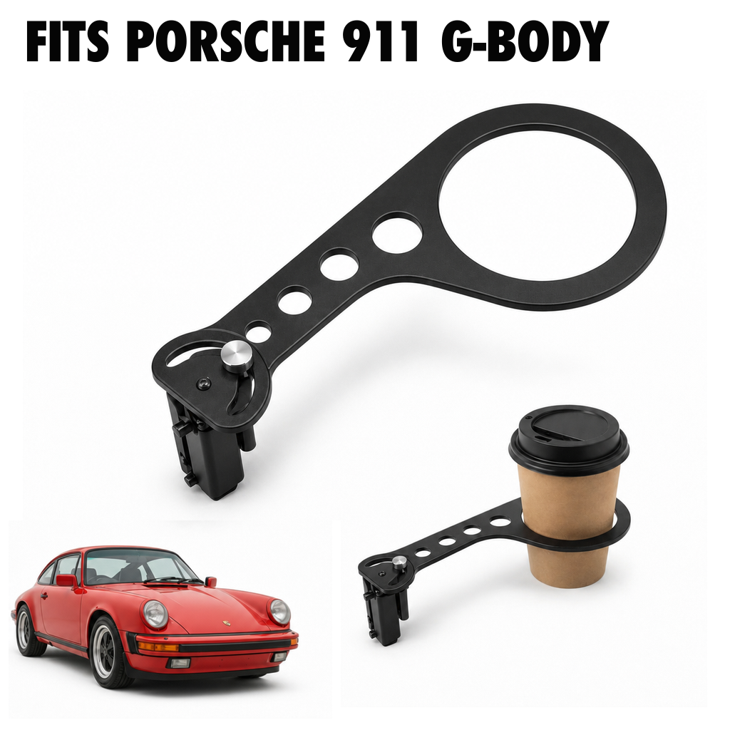 Rinashi Porsche 911 G-Body no-drill seat-rail cup holder with Porsche 911 G-Body vehicle