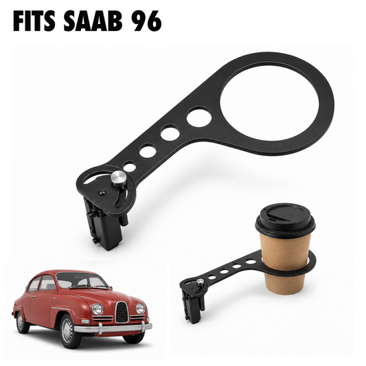 Rinashi Saab 96 no-drill seat-rail cup holder with Saab 96 vehicle