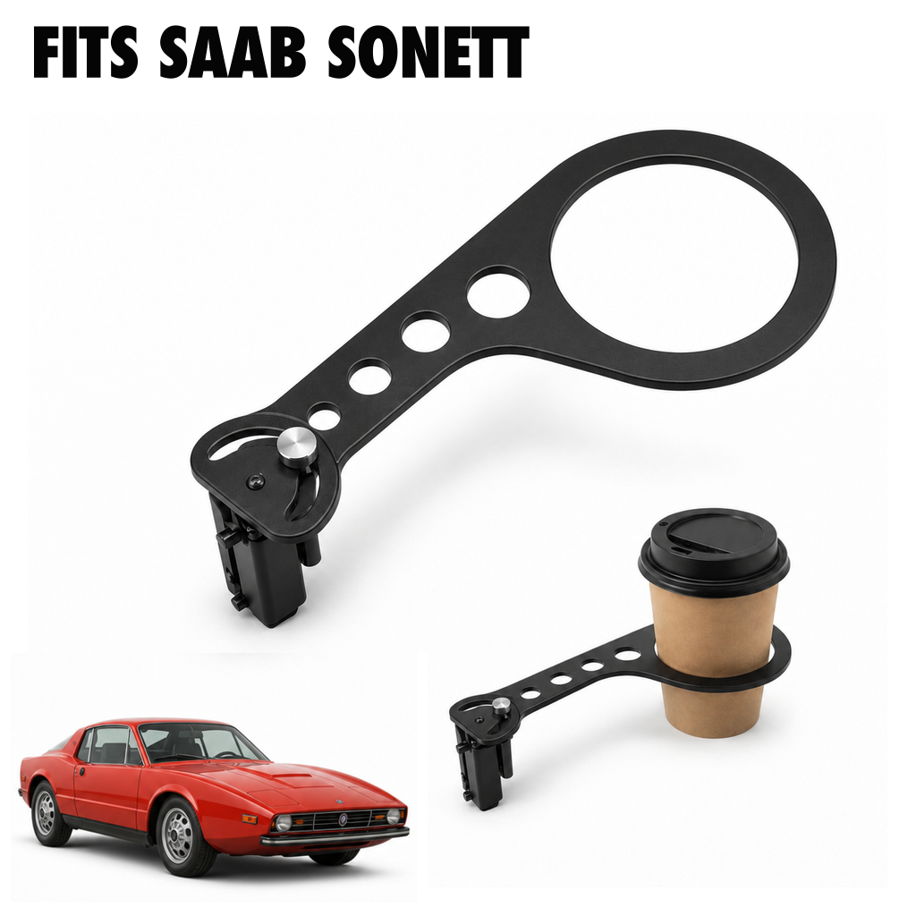 Rinashi Saab Sonett no-drill seat-rail cup holder with Saab Sonett vehicle