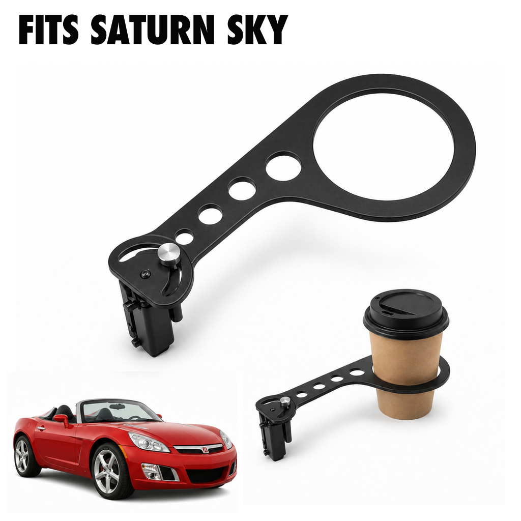 Rinashi Saturn Sky no-drill seat-rail cup holder with Saturn Sky vehicle