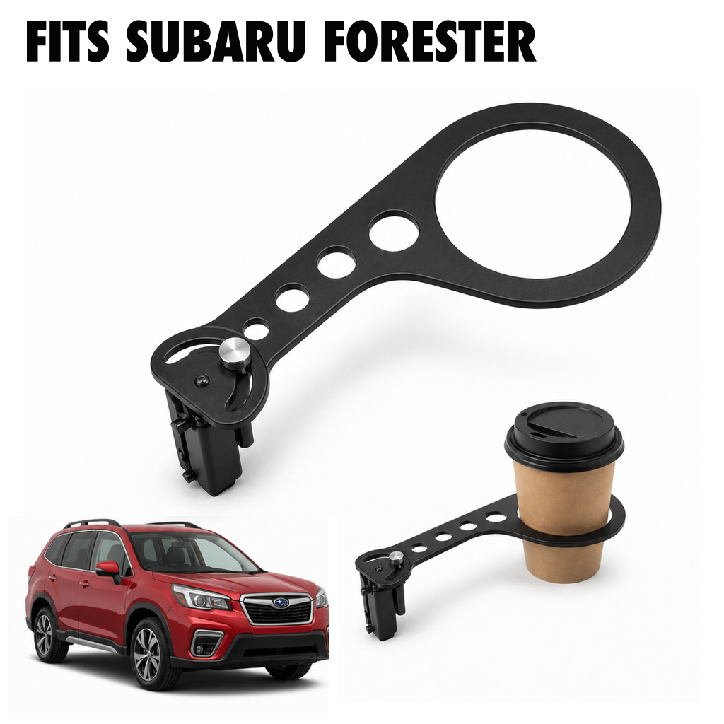 Rinashi Subaru Forester no-drill seat-rail cup holder with Subaru Forester vehicle