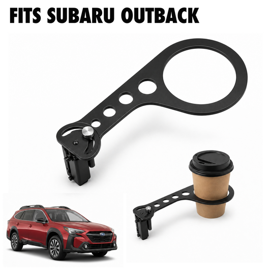 Rinashi Subaru Outback no-drill seat-rail cup holder with Subaru Outback vehicle