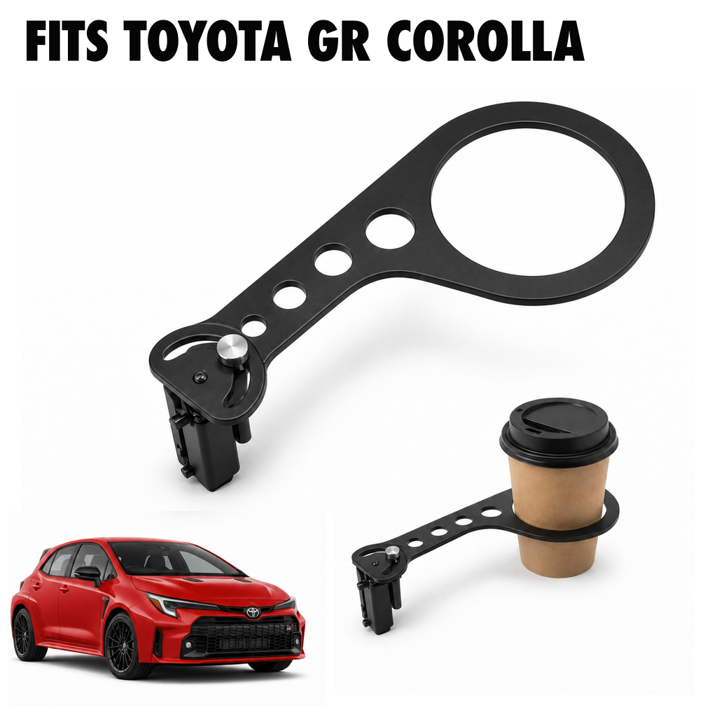 Rinashi Toyota GR Corolla no-drill seat-rail cup holder with Toyota GR Corolla vehicle