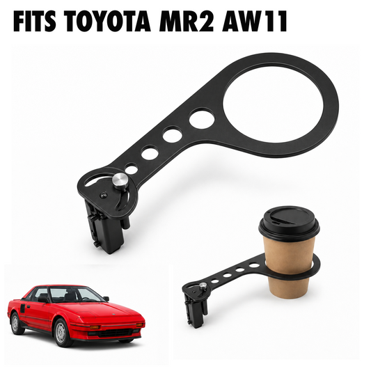Rinashi Toyota MR2 AW11 no-drill seat-rail cup holder with Toyota MR2 AW11 vehicle