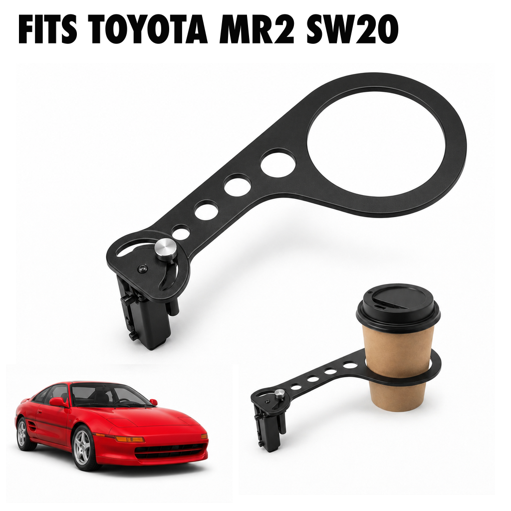 Rinashi Toyota MR2 SW20 no-drill seat-rail cup holder with Toyota MR2 SW20 vehicle