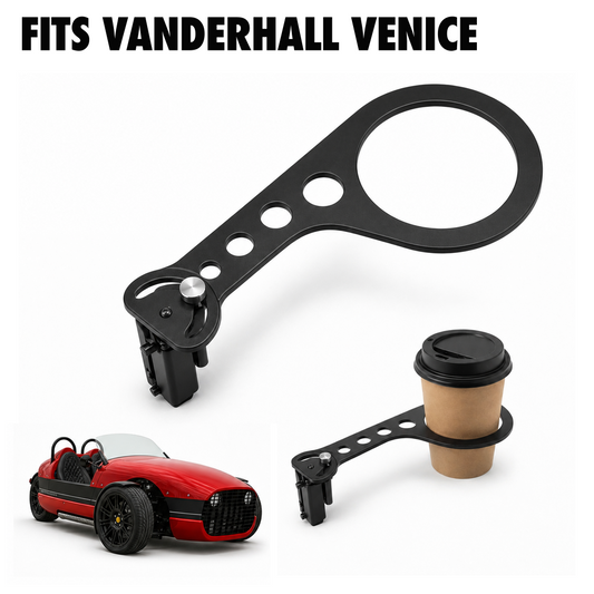 Rinashi Vanderhall Venice no-drill seat-rail cup holder with Vanderhall Venice vehicle
